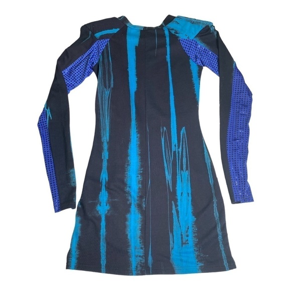 Nuvula Mixed Print Bodycon Mini Dress Tie Dye & Faux Sequin Long Sleeve Small - Picture 11 of 12